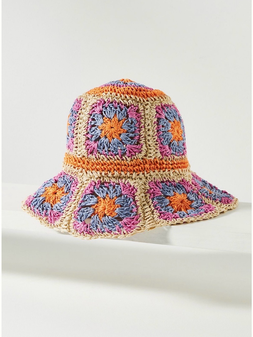 Anthropologie Crochet Granny Square Bucket Hat Pastel Boho Festival Sun Hat - Picture 7 of 7